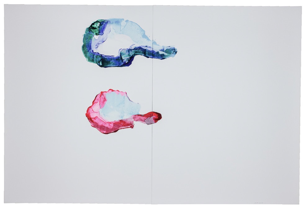 Mari Minato – Horizons au long du Rhin : Sumer Series II  acrylic and aluminum on paper 48 x 72 cm, diptych 2017 